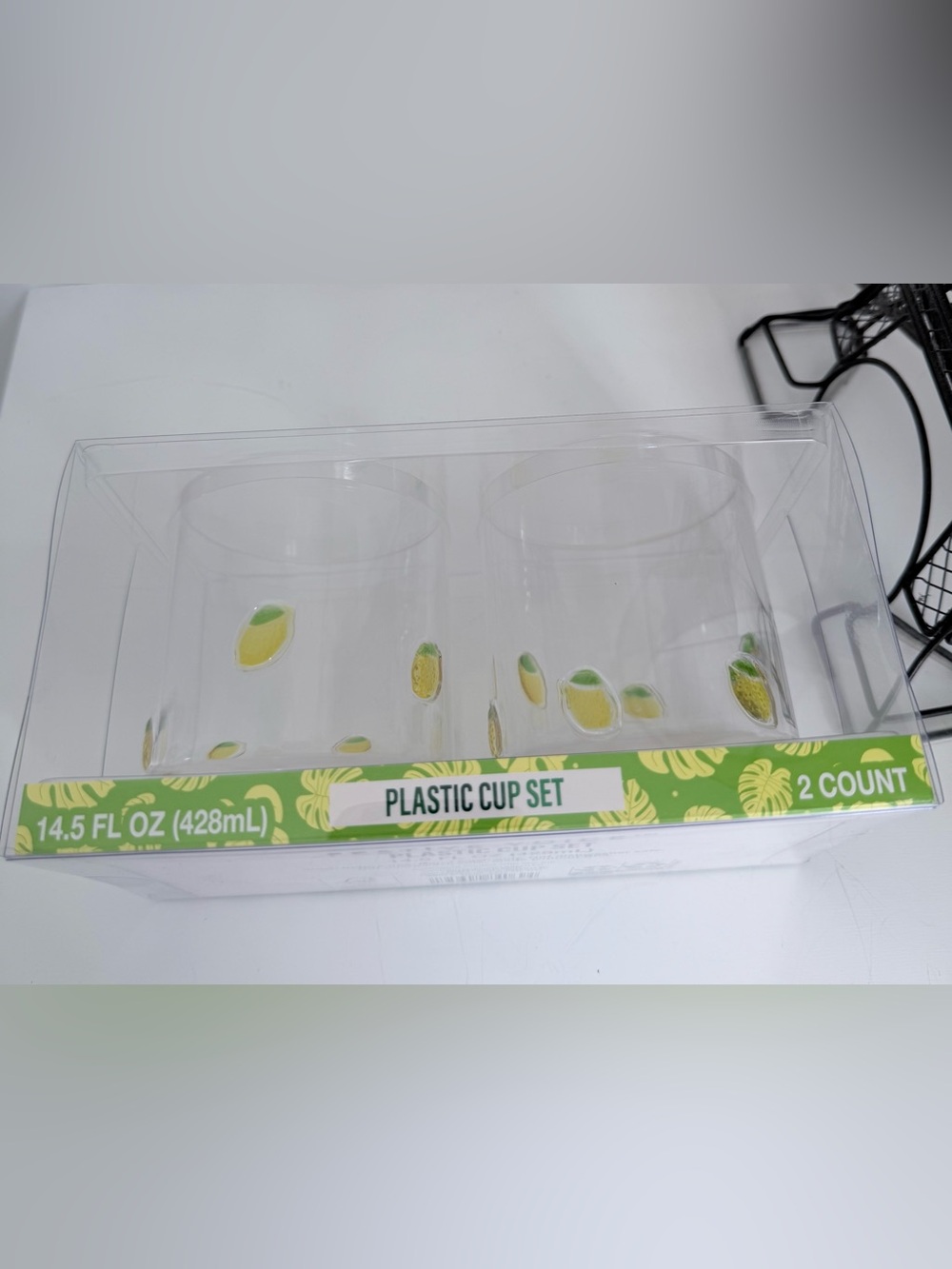 Lemon Print Clear Plastic Cup Set - 2 Pack